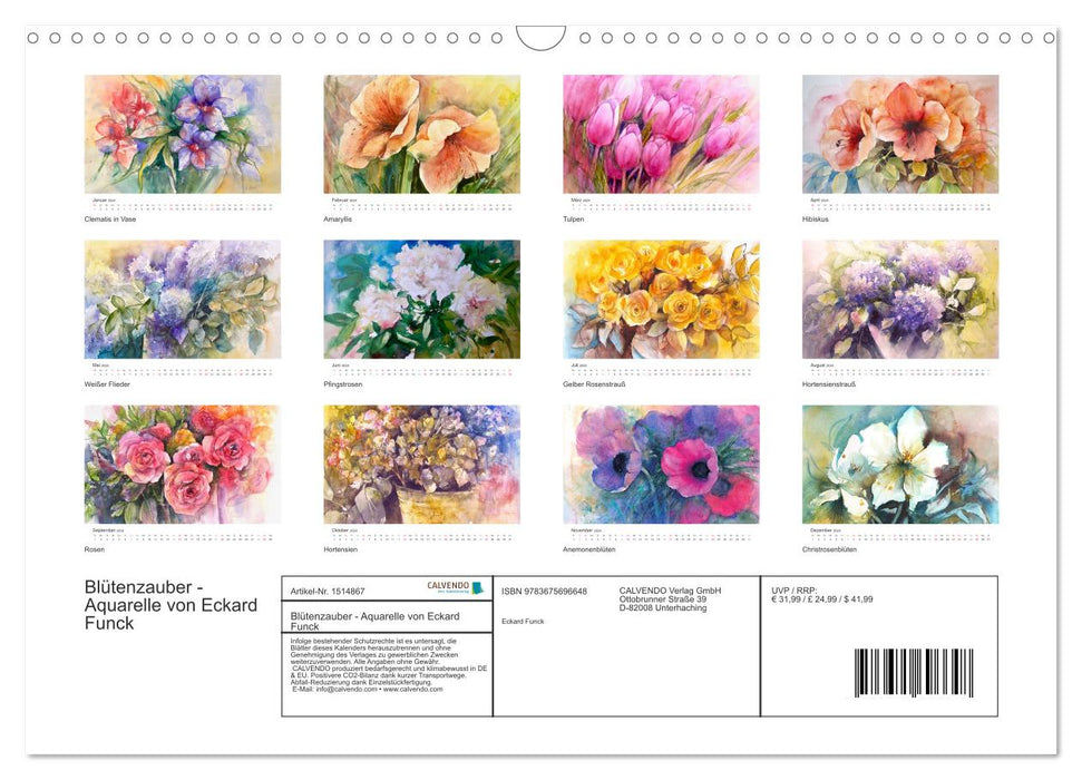 Magie des fleurs - aquarelles d'ECKARD FUNCK (calendrier mural CALVENDO 2024) 