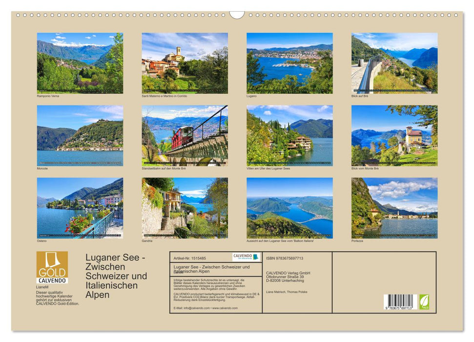 Luganer See - Zwischen Schweizer und Italienischen Alpen (CALVENDO Wandkalender 2024)