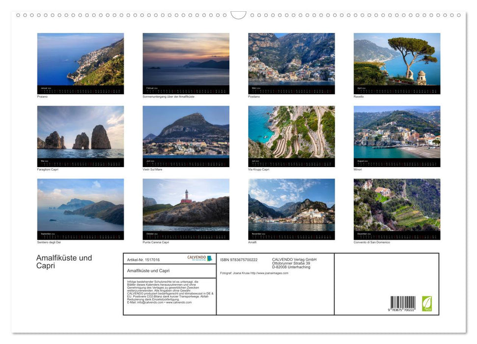 Amalfiküste und Capri (CALVENDO Wandkalender 2024)