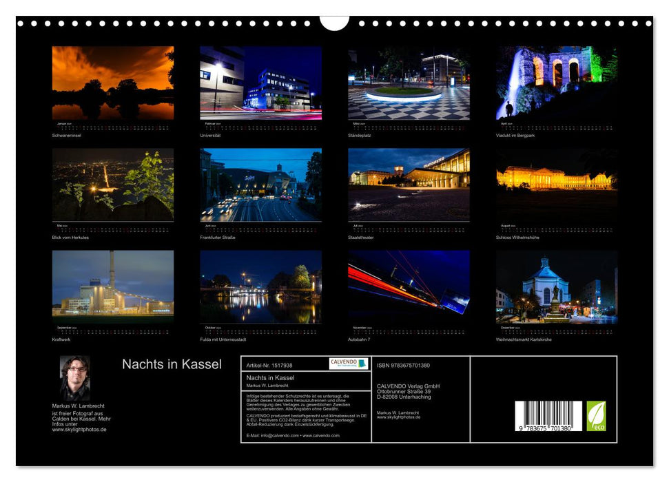 Nachts in Kassel (CALVENDO Wandkalender 2024)