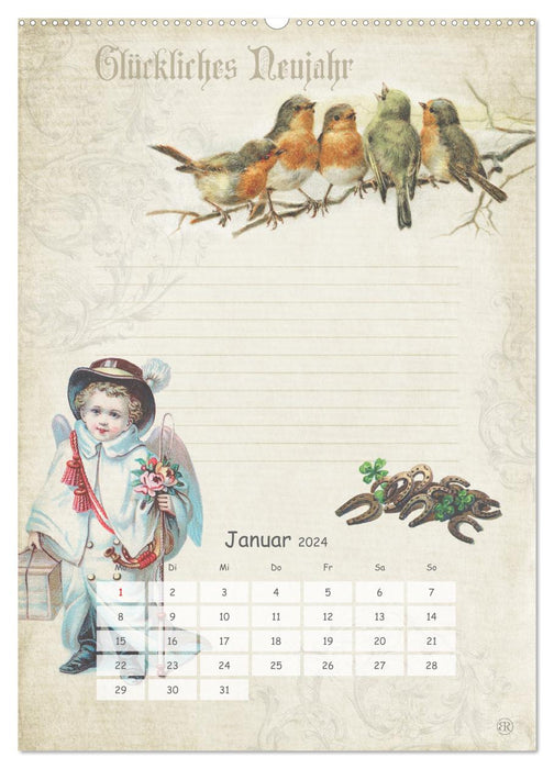 Nostalgie-Jahr, Motive aus alten Poesiealben (CALVENDO Premium Wandkalender 2024)