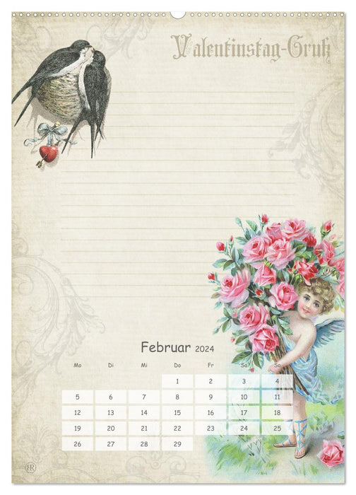 Nostalgie-Jahr, Motive aus alten Poesiealben (CALVENDO Premium Wandkalender 2024)