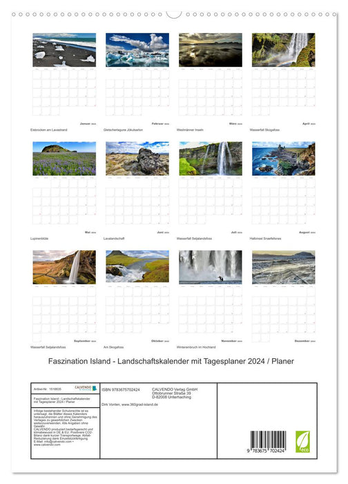 Faszination Island - Landschaftskalender mit Tagesplaner 2024 / Planer (CALVENDO Premium Wandkalender 2024)