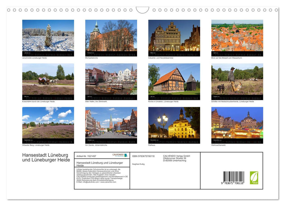 Hansestadt Lüneburg und Lüneburger Heide (CALVENDO Wandkalender 2024)