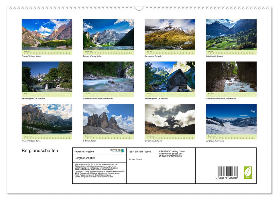Paysages de montagne - Allemagne, Italie et Suisse (Calendrier mural CALVENDO Premium 2024) 