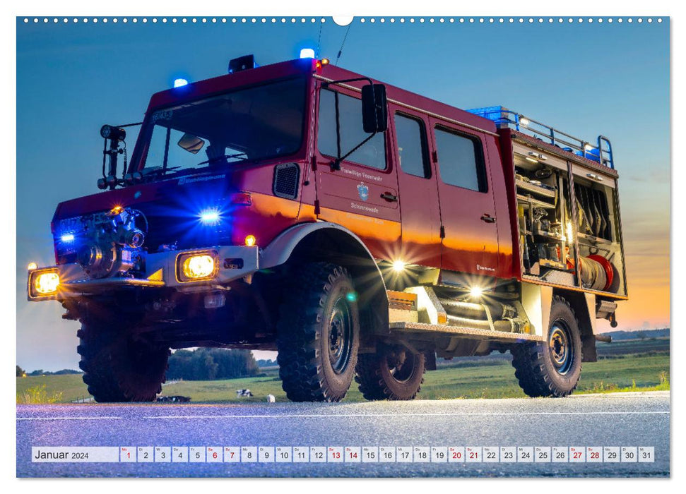 Les 4 UNIMOGS des pompiers de Schwanewede (Calendrier mural CALVENDO Premium 2024) 