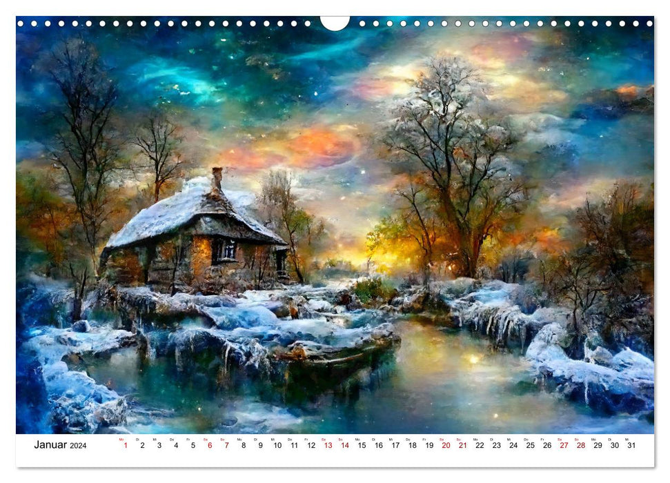 Fantasie Cottages - Ein Jahr durch die Märchenwelt (CALVENDO Wandkalender 2024)