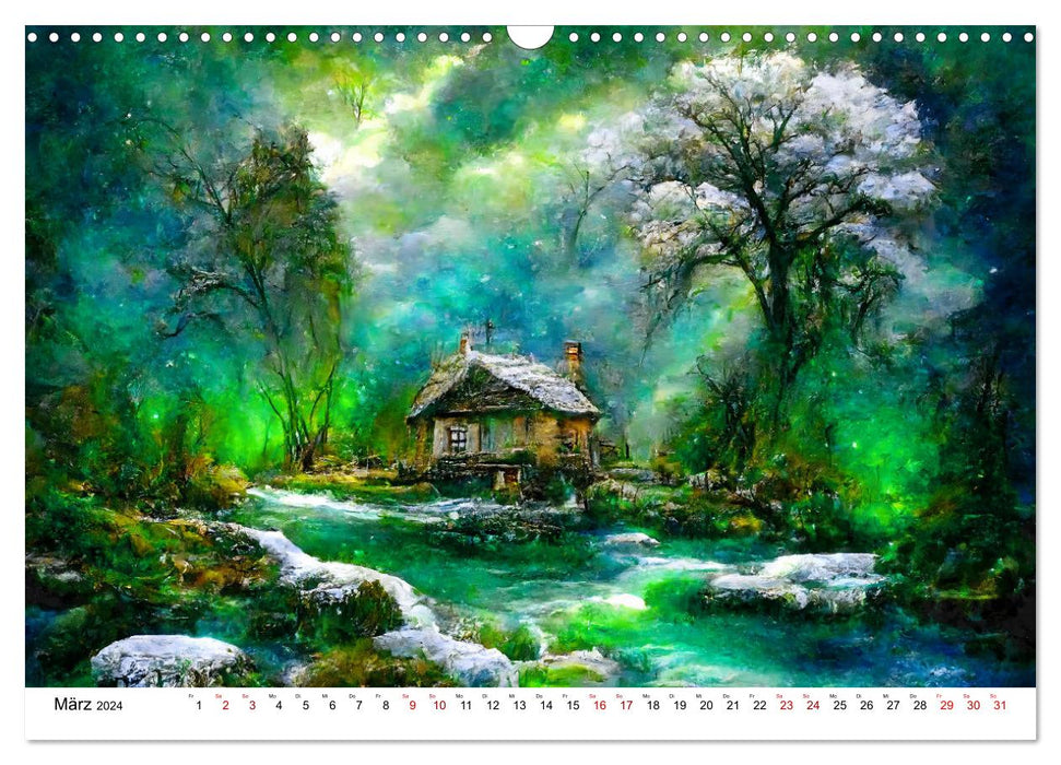 Fantasie Cottages - Ein Jahr durch die Märchenwelt (CALVENDO Wandkalender 2024)