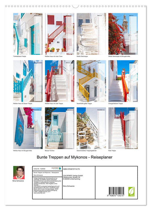 Bunte Treppen auf Mykonos - Reiseplaner (CALVENDO Premium Wandkalender 2024)