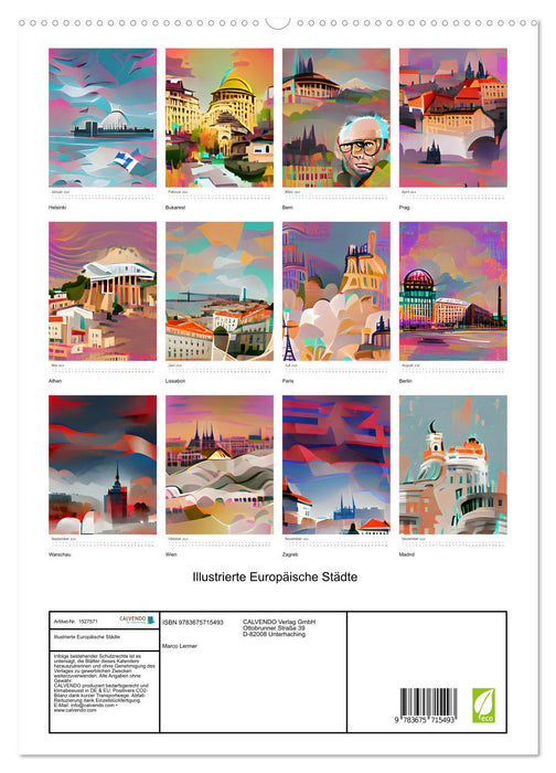 Villes européennes illustrées (Calvendo Premium Wall Calendar 2024) 