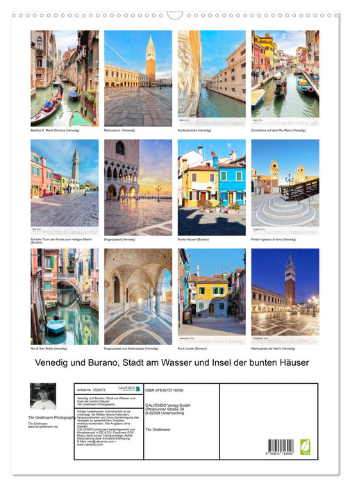 Venise et Burano, ville sur l'eau et île aux maisons colorées (calendrier mural CALVENDO 2024) 