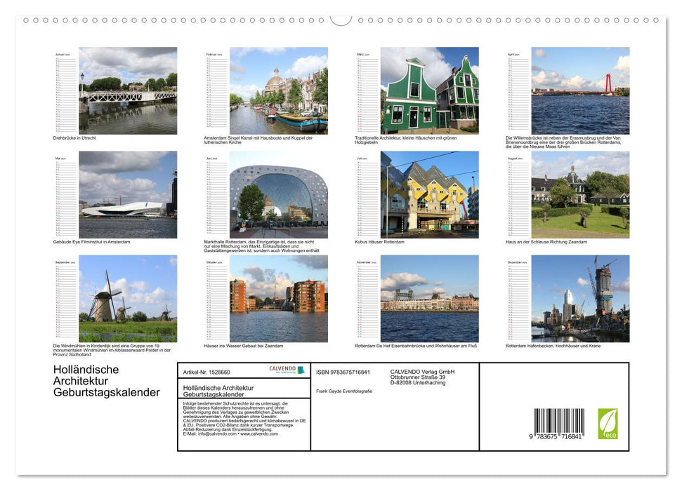 Holländische Architektur Geburtstagskalender (CALVENDO Premium Wandkalender 2024)