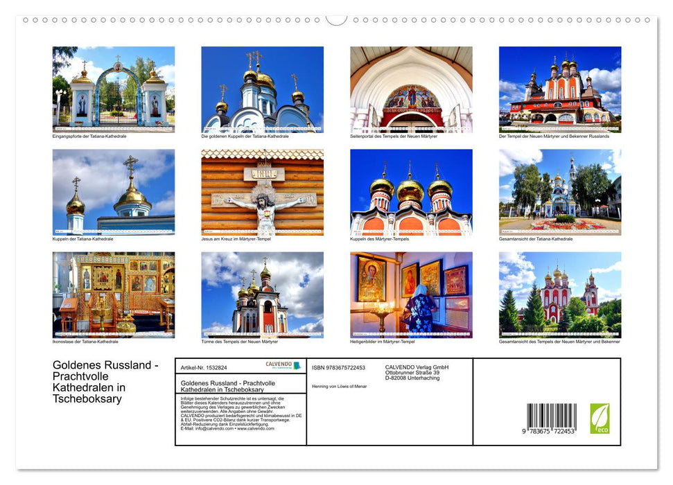Golden Russia - Magnificent Cathedrals in Cheboksary (CALVENDO Premium Wall Calendar 2024) 