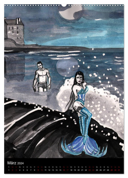 Mermaids, Pearls & Pirates. Sirenen, Perlen und Piraten. Phantasien mit Meeresrauschen (CALVENDO Wandkalender 2024)