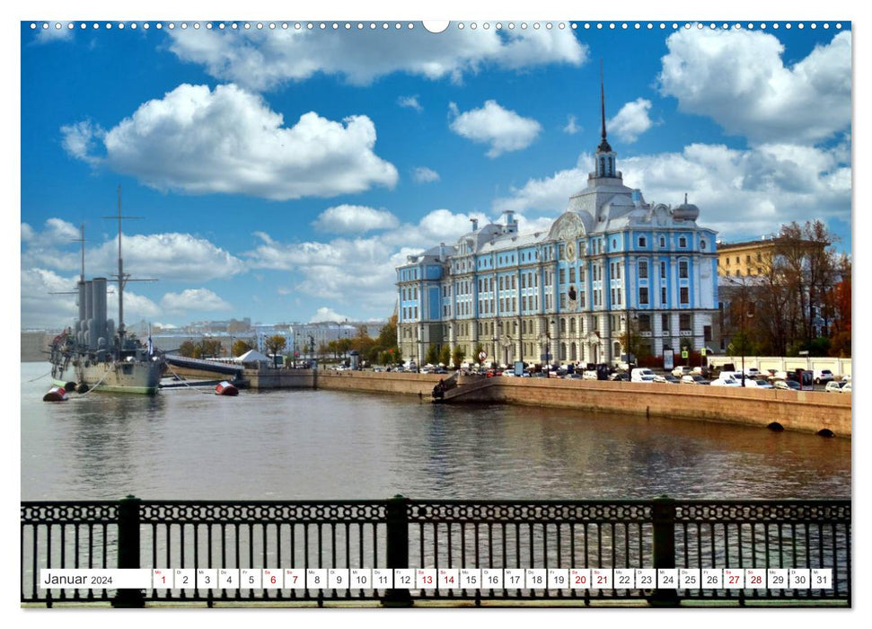 Sur les vagues de la Neva - navires à Saint-Pétersbourg (Calendrier mural CALVENDO Premium 2024) 