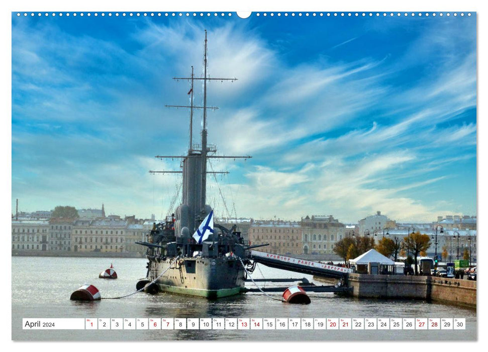 Sur les vagues de la Neva - navires à Saint-Pétersbourg (Calendrier mural CALVENDO Premium 2024) 
