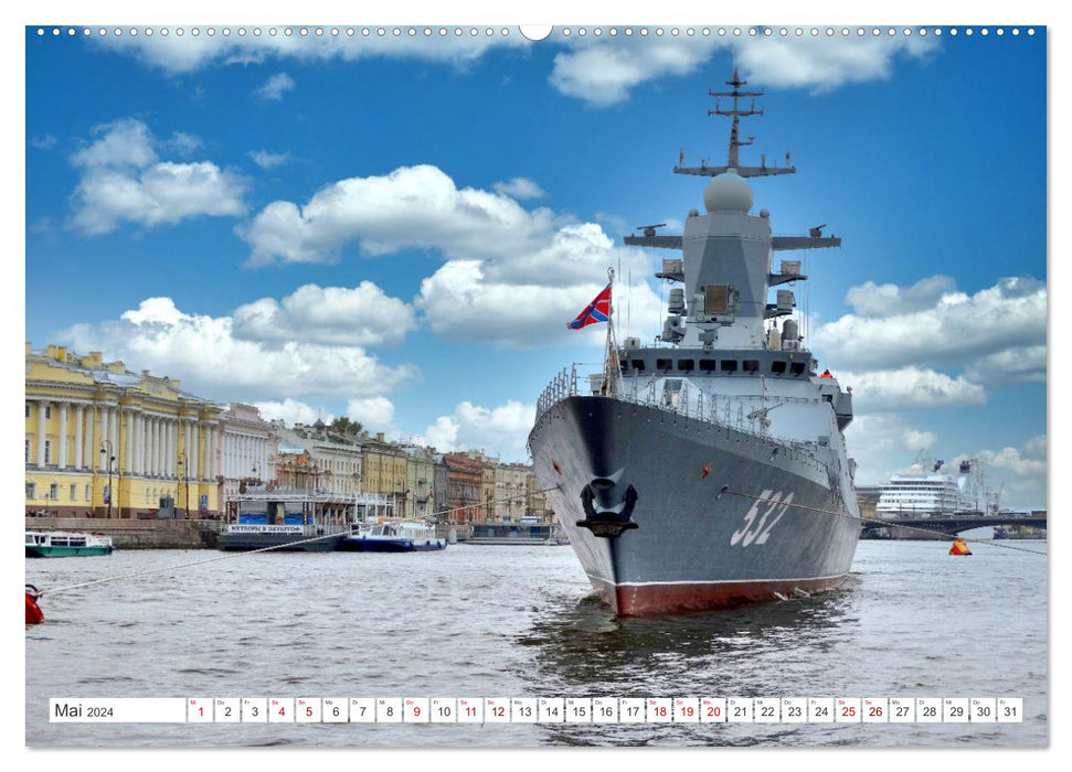 Sur les vagues de la Neva - navires à Saint-Pétersbourg (Calendrier mural CALVENDO Premium 2024) 