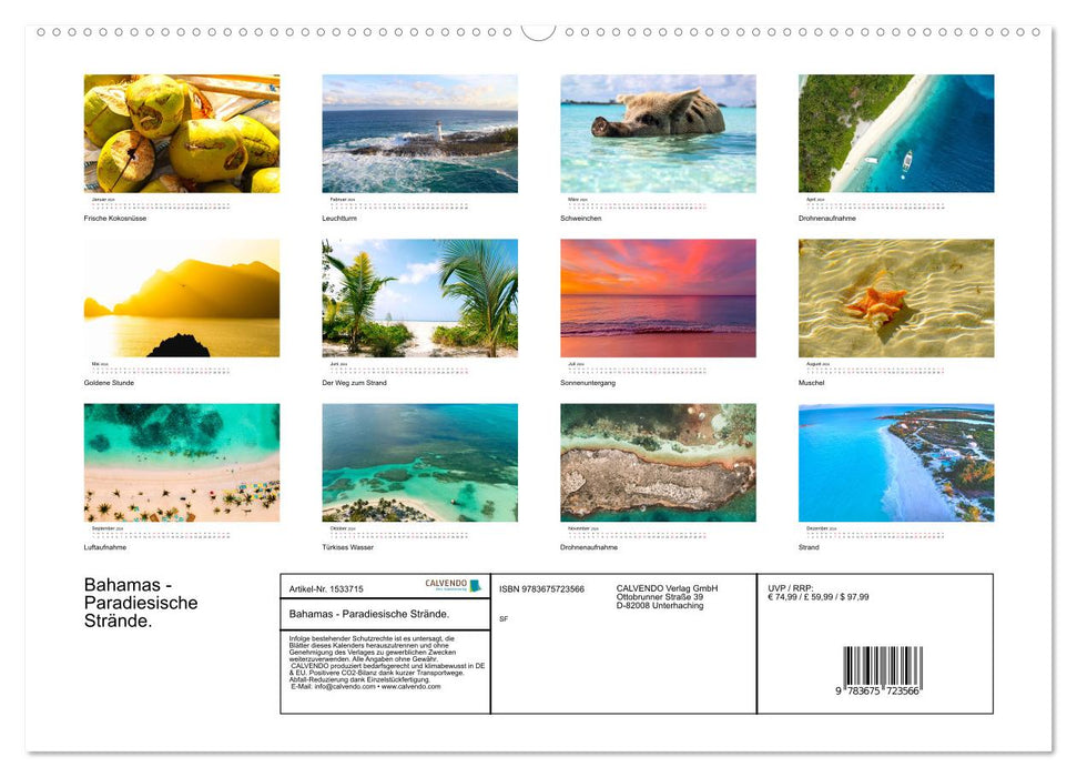 Bahamas - Plages paradisiaques. (Calendrier mural CALVENDO Premium 2024) 