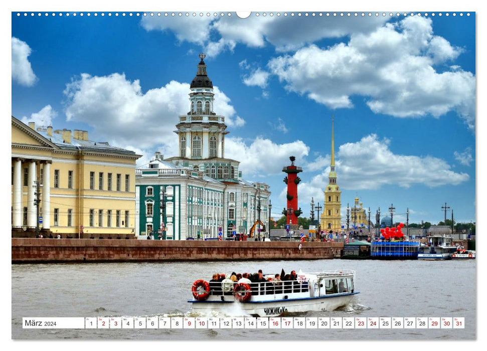 Sur les vagues de la Neva - navires à Saint-Pétersbourg (calendrier mural CALVENDO 2024) 