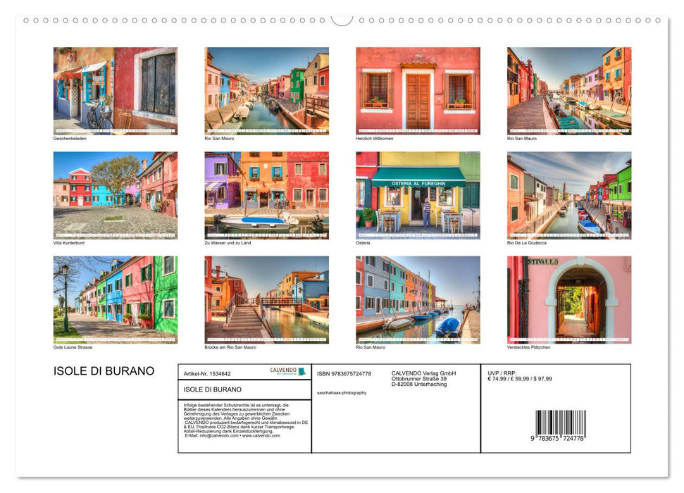 Îles de Burano (Calvendo Premium Calendrier mural 2024) 