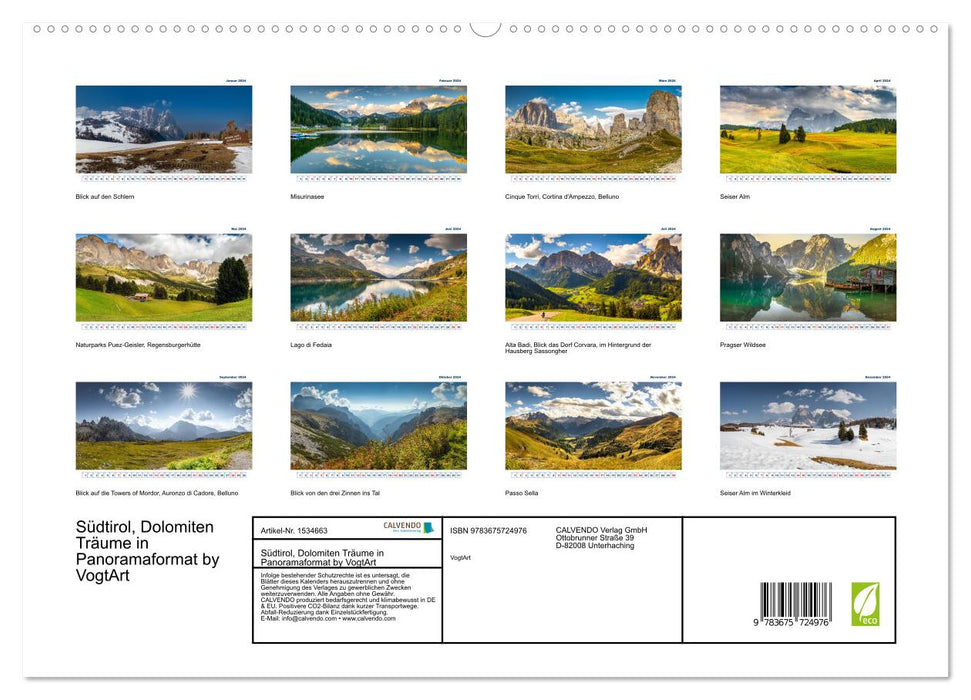 Südtirol - Dolomiten-Träume by VogtArt (CALVENDO Premium Wandkalender 2024)