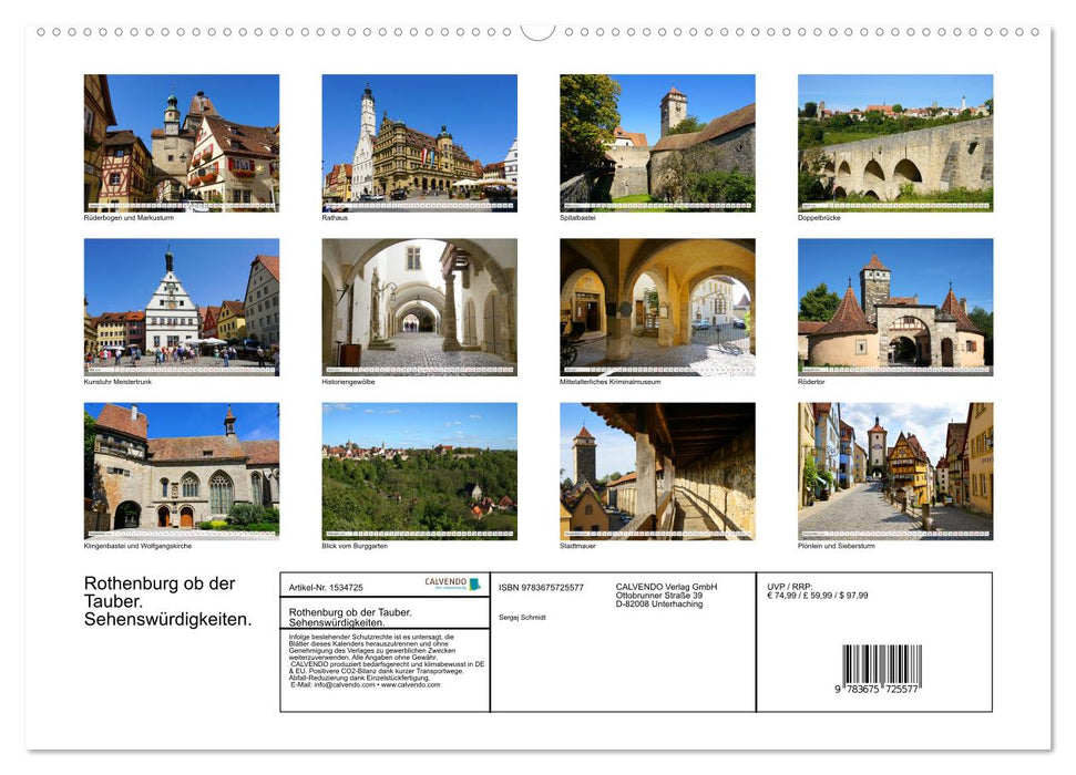 Rothenburg ob der Tauber. Sightseeing attractions. (CALVENDO Premium Wall Calendar 2024) 