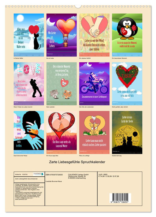 Tender love feelings saying calendar (CALVENDO Premium Wall Calendar 2024) 