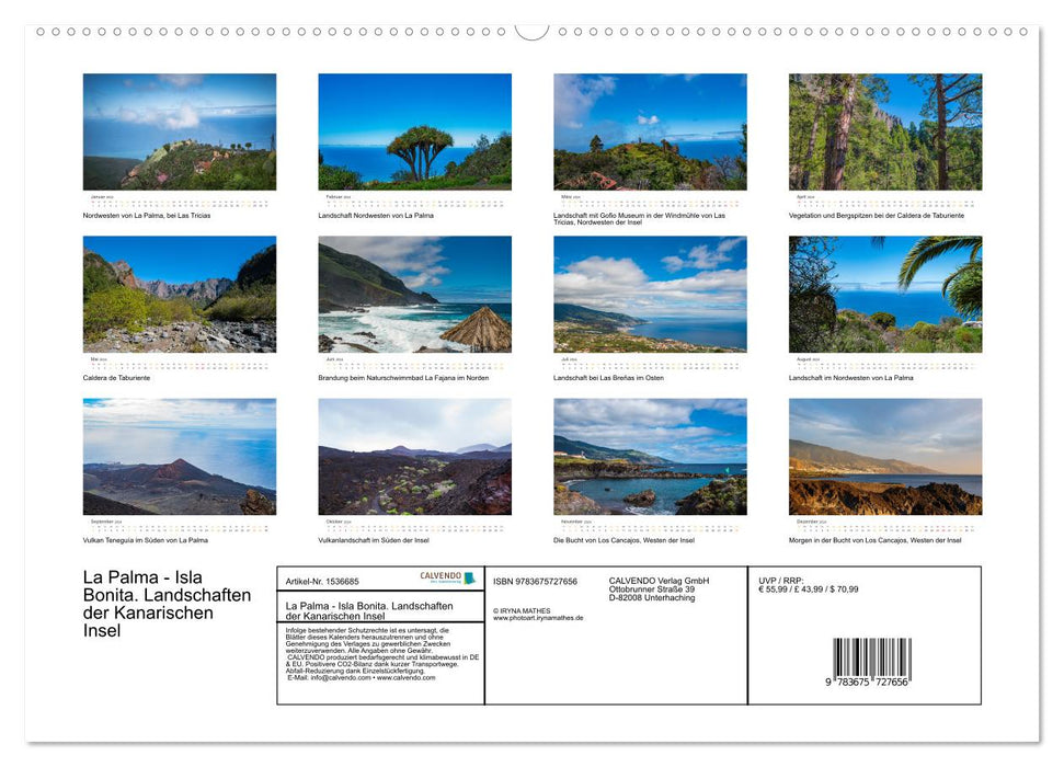 La Palma - Isla Bonita - Landschaften der Kanarischen Insel (CALVENDO Wandkalender 2024)