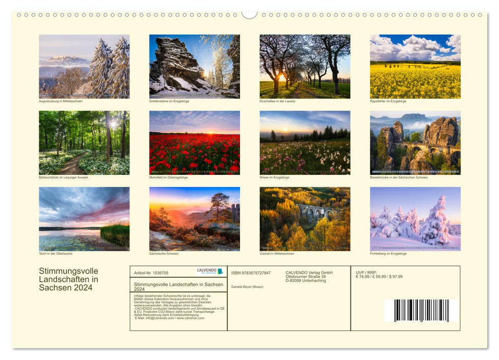Stimmungsvolle Landschaften in Sachsen 2024 (CALVENDO Premium Wandkalender 2024)