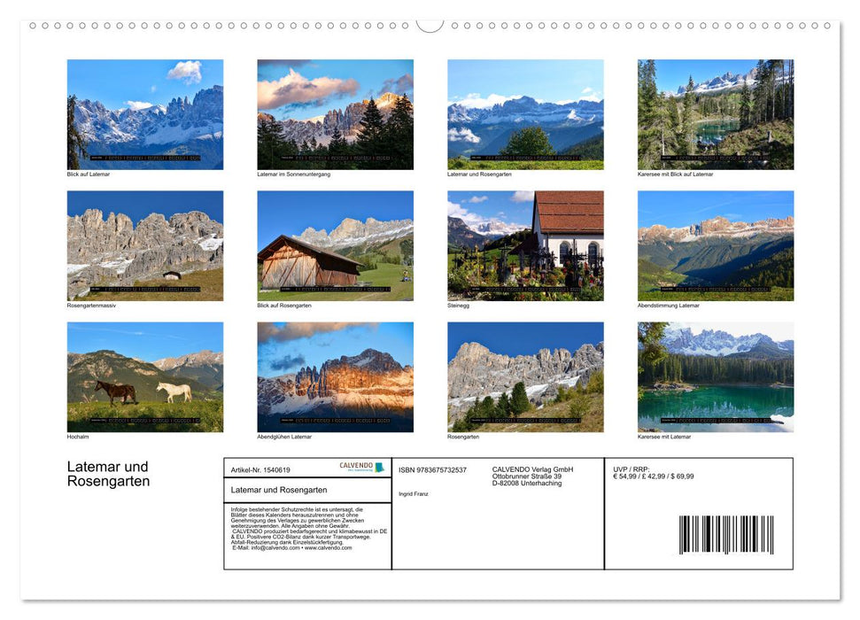 Dolomiten - Latemar und Rosengarten (CALVENDO Wandkalender 2024)