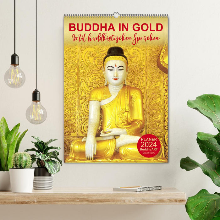 BUDDHA IN GOLD - Mit buddhistischen Sprüchen (CALVENDO Wandkalender 2024)