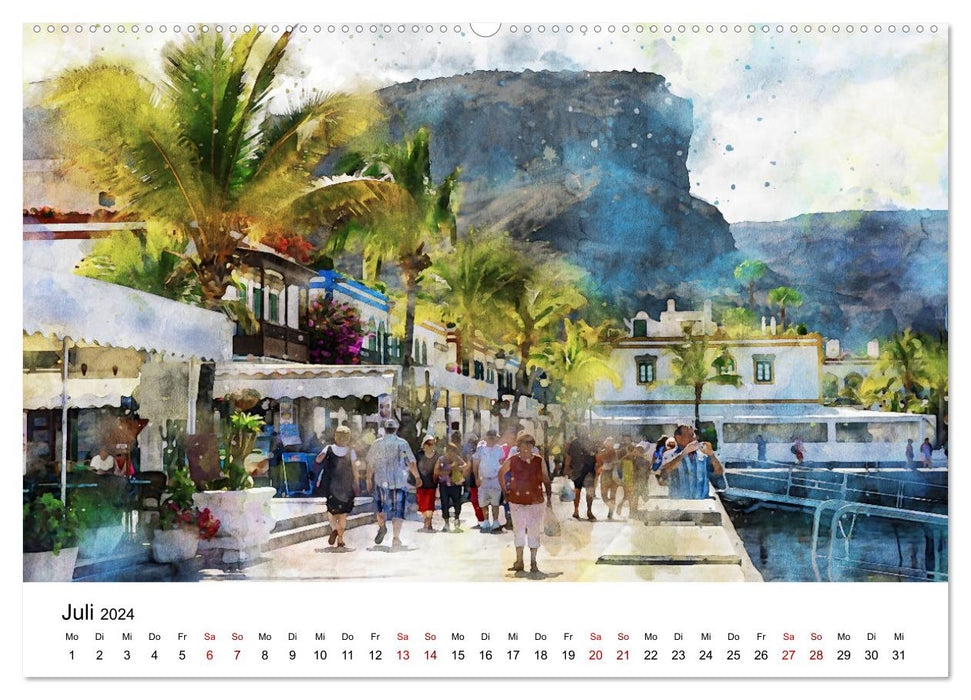 Puerto de Morgan - Aquarell der Hafenstadt auf Gran Canaria (CALVENDO Premium Wandkalender 2024)