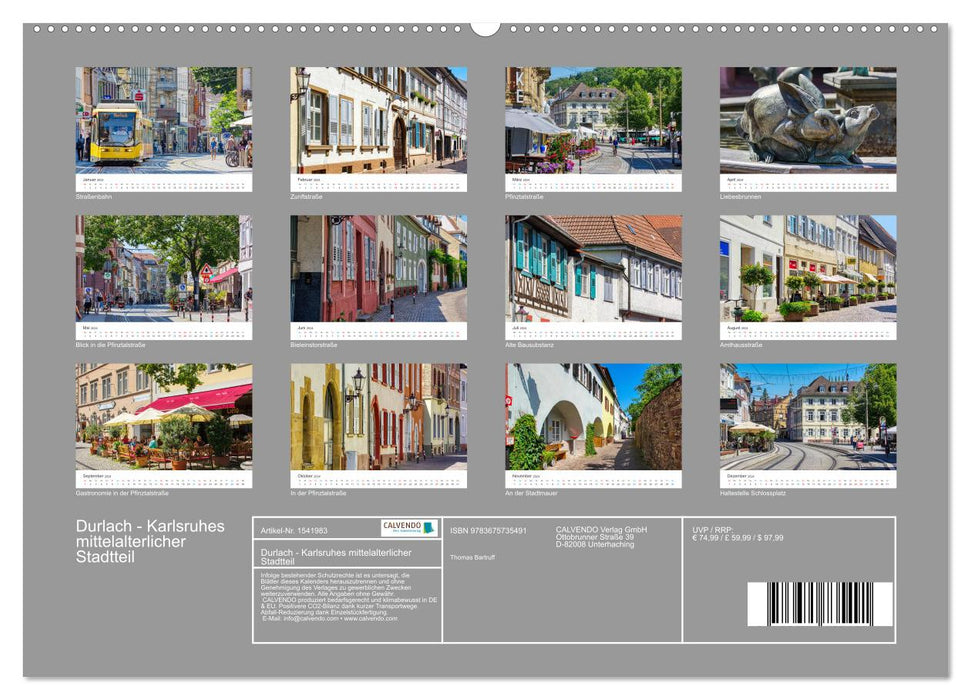 Durlach - Le quartier médiéval de Karlsruhe (Calendrier mural CALVENDO Premium 2024) 