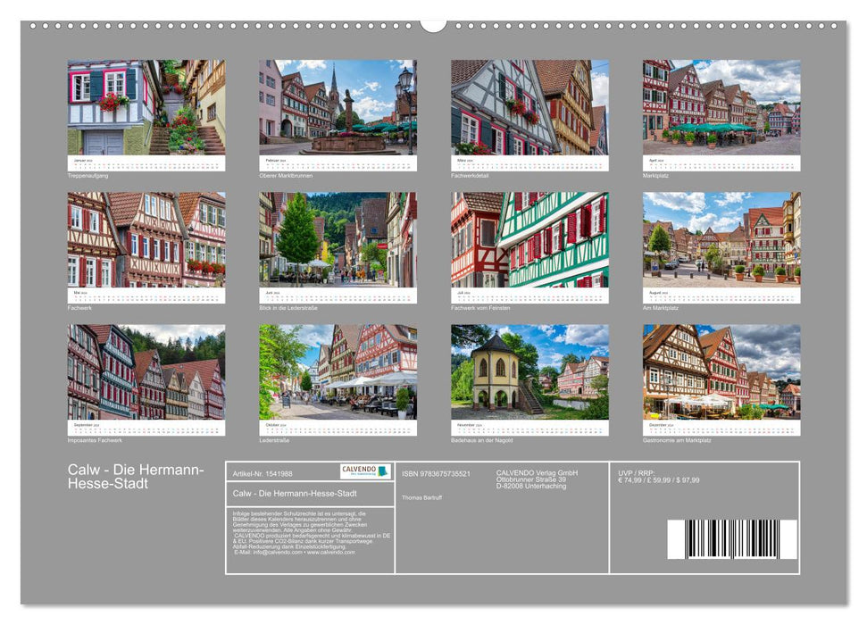 Calw – La ville d'Hermann Hesse (Calvendo Premium Calendrier mural 2024) 