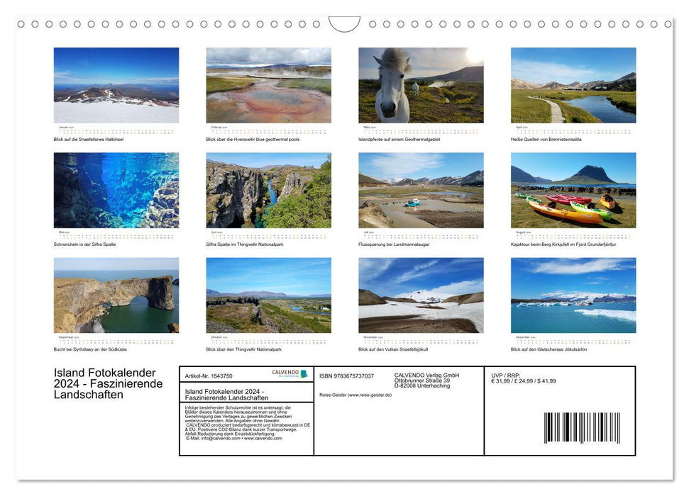 Island Wandkalender 2024 - Faszinierende Landschaftsfotografien (CALVENDO Wandkalender 2024)