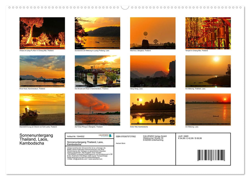 Couchers de soleil fantastiques en Thaïlande, au Laos et au Cambodge (calendrier mural CALVENDO 2024) 