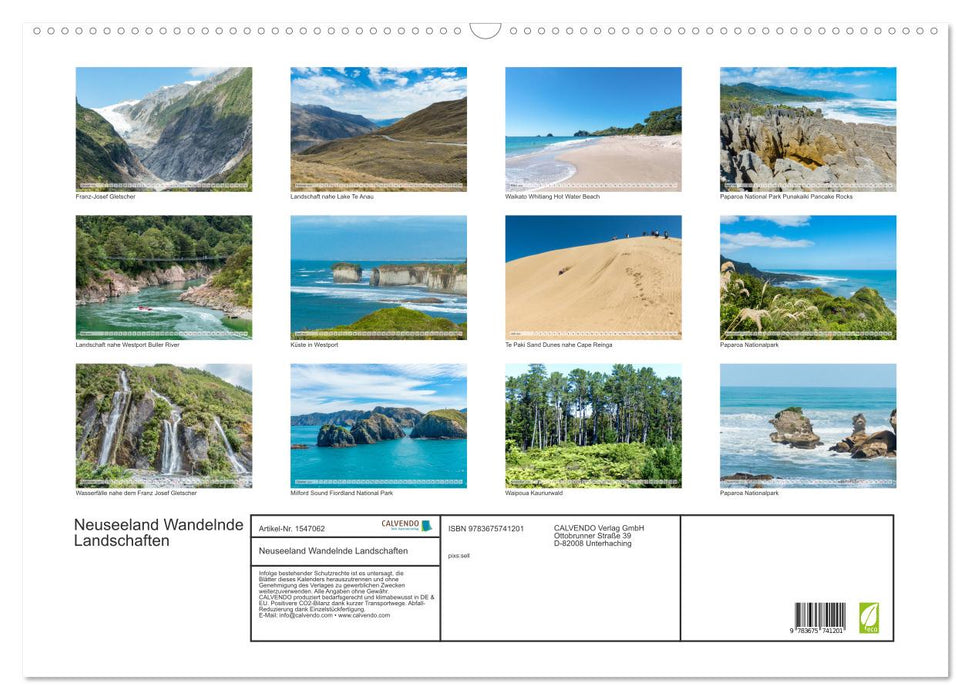 New Zealand - Changing Landscapes (CALVENDO Wall Calendar 2024) 