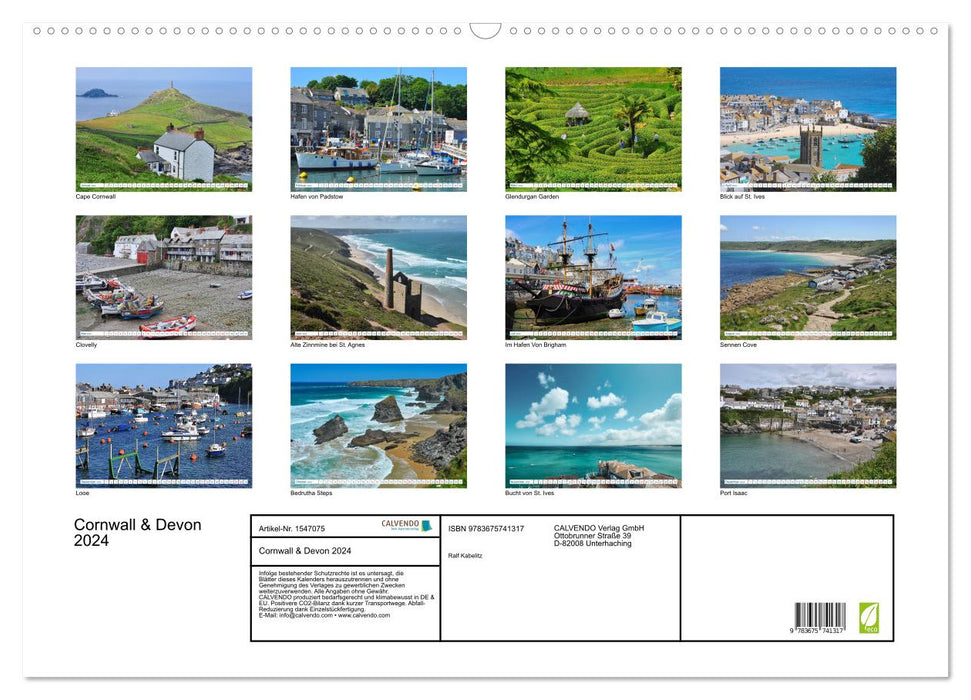 Cornwall &amp; Devon 2024 (CALVENDO Wall Calendar 2024) 