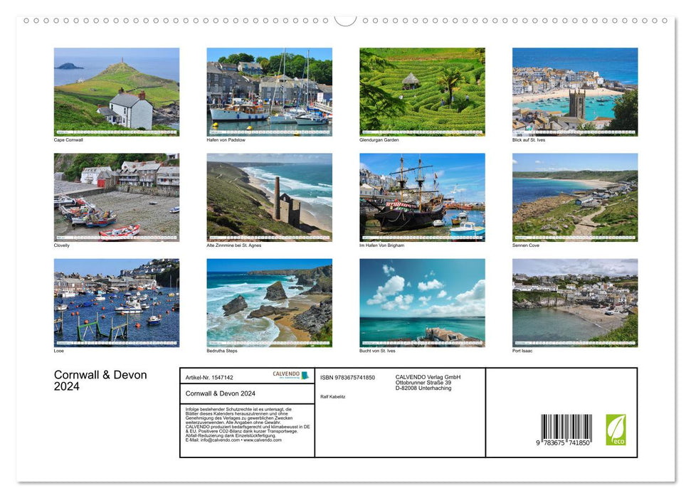 Cornwall &amp; Devon 2024 (CALVENDO Premium Wall Calendar 2024) 