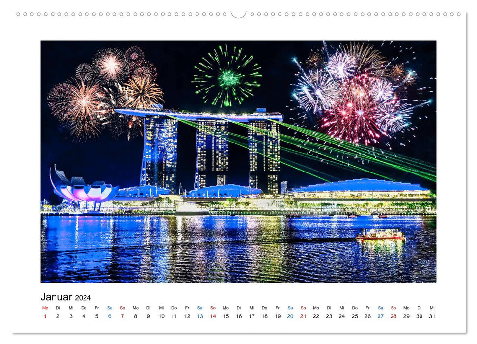 Singapur - Asiatische Metropole bei Nacht (CALVENDO Wandkalender 2024)