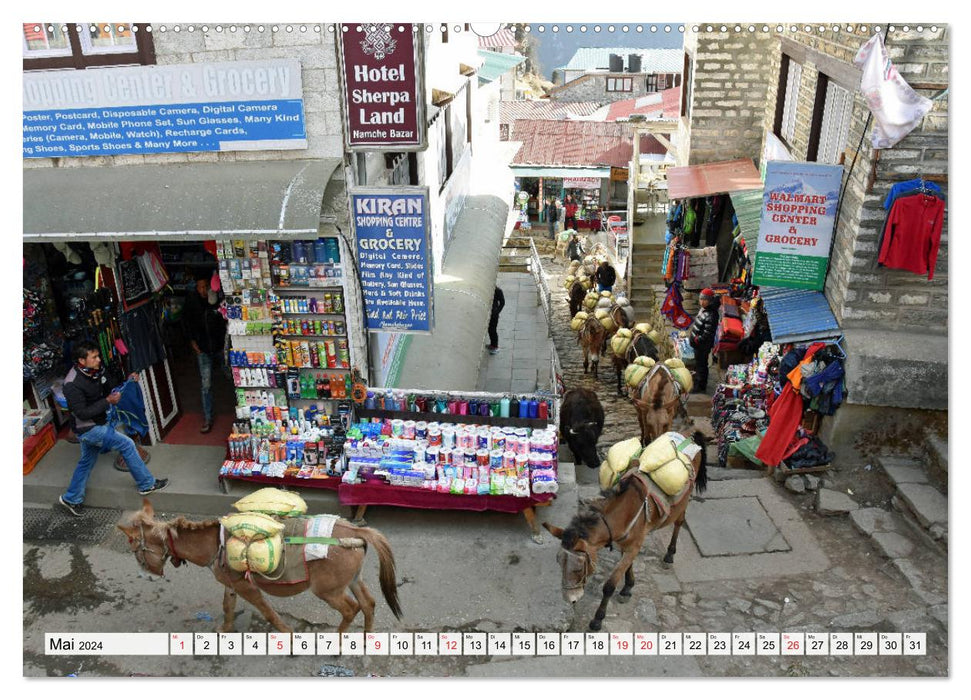 Fascination de NAMCHE BAZAR, la principale ville de la région de Khumbu (Calendrier mural Premium CALVENDO 2024)