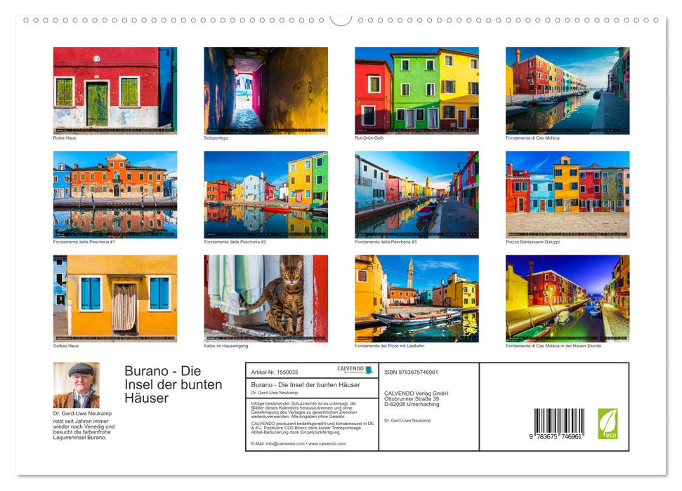 Burano - L'île aux maisons colorées (Calvendo Premium Wall Calendar 2024) 