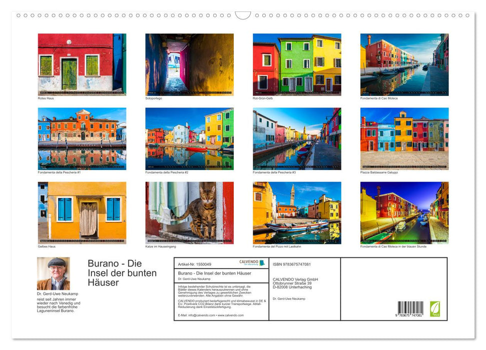 Burano - L'île aux maisons colorées (Calendrier mural CALVENDO 2024) 