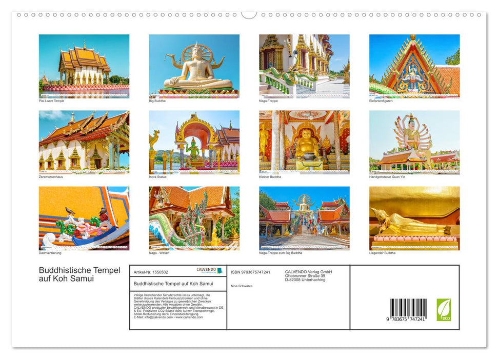 Temples bouddhistes de Koh Samui (Calendrier mural CALVENDO Premium 2024) 