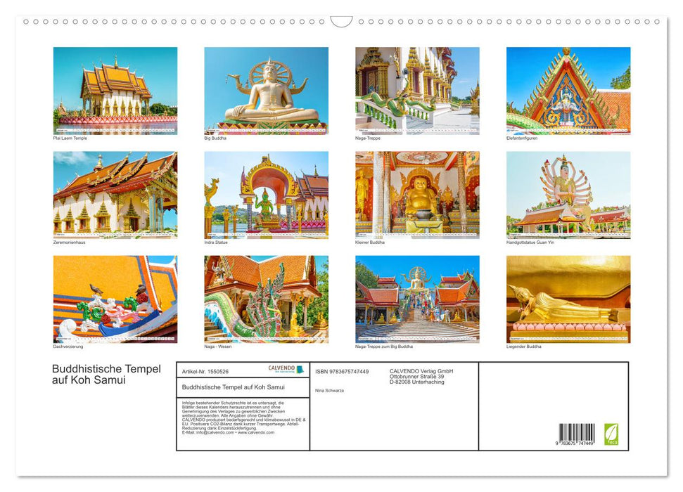 Temples bouddhistes de Koh Samui (Calendrier mural CALVENDO 2024) 