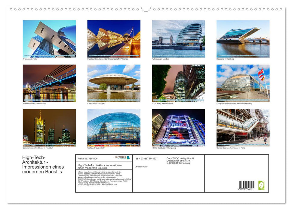 Architecture high-tech - impressions d'un style architectural moderne (calendrier mural CALVENDO 2024) 