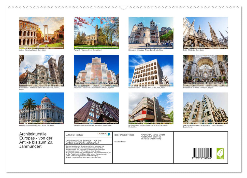 Architekturstile Europas - von der Antike bis zum 20. Jahrhundert (CALVENDO Premium Wandkalender 2024)