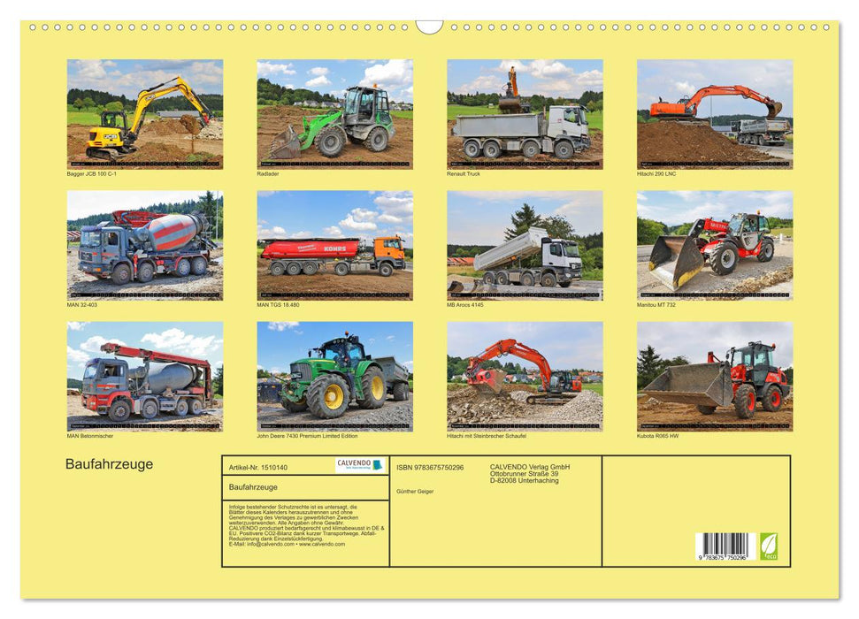 Construction vehicles on the construction site (CALVENDO wall calendar 2024) 