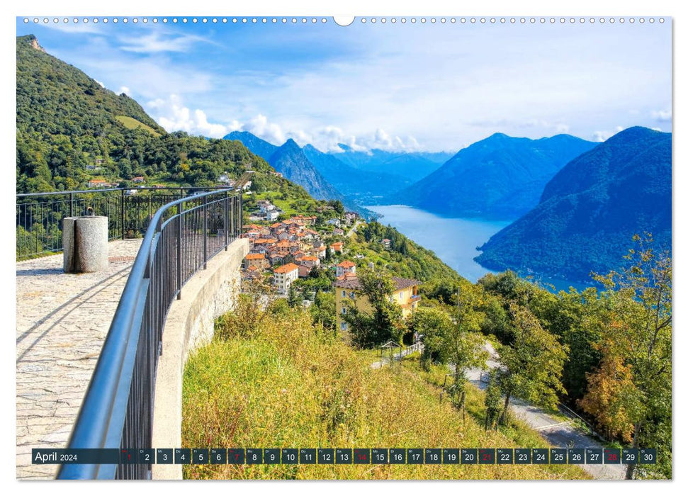 Luganer See - Zwischen Schweizer und Italienischen Alpen (CALVENDO Premium Wandkalender 2024)