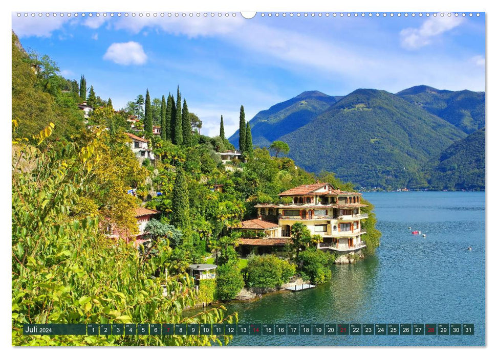 Lac de Lugano - Entre les Alpes suisses et italiennes (Calvendo Premium Wall Calendar 2024) 
